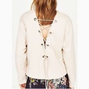 Zara open back lace up sweatshirt